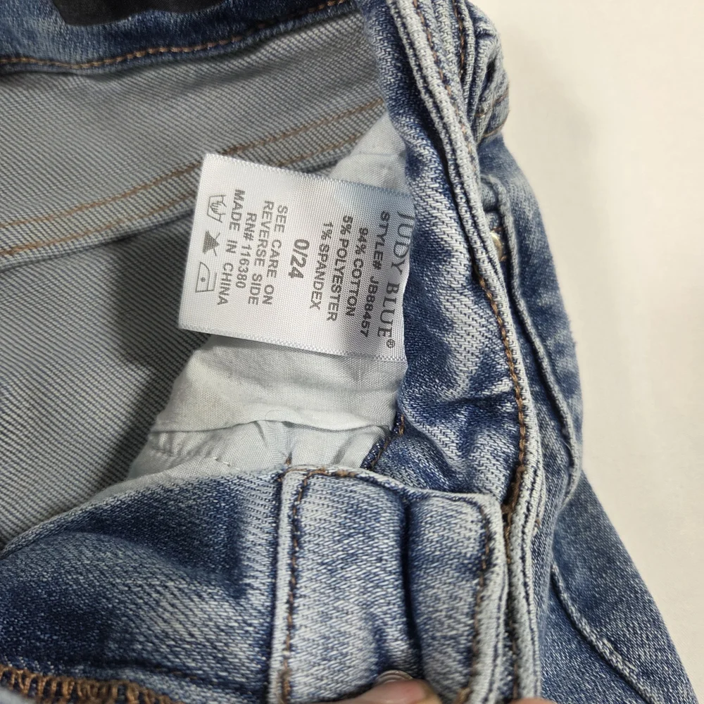 Judy Blue Medium Blue Flare Jeans with Distressed Details - Picture 5 of 13